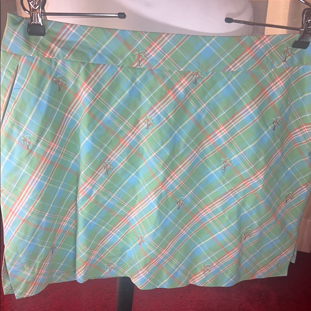 Izod Light Green, Blue & Orange Plaid Women's Golf Skort